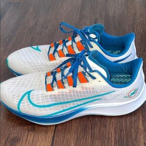 Nike Miami Dolphins NFL Zoom Pegasus 37 White and Teal Athletic running shoes